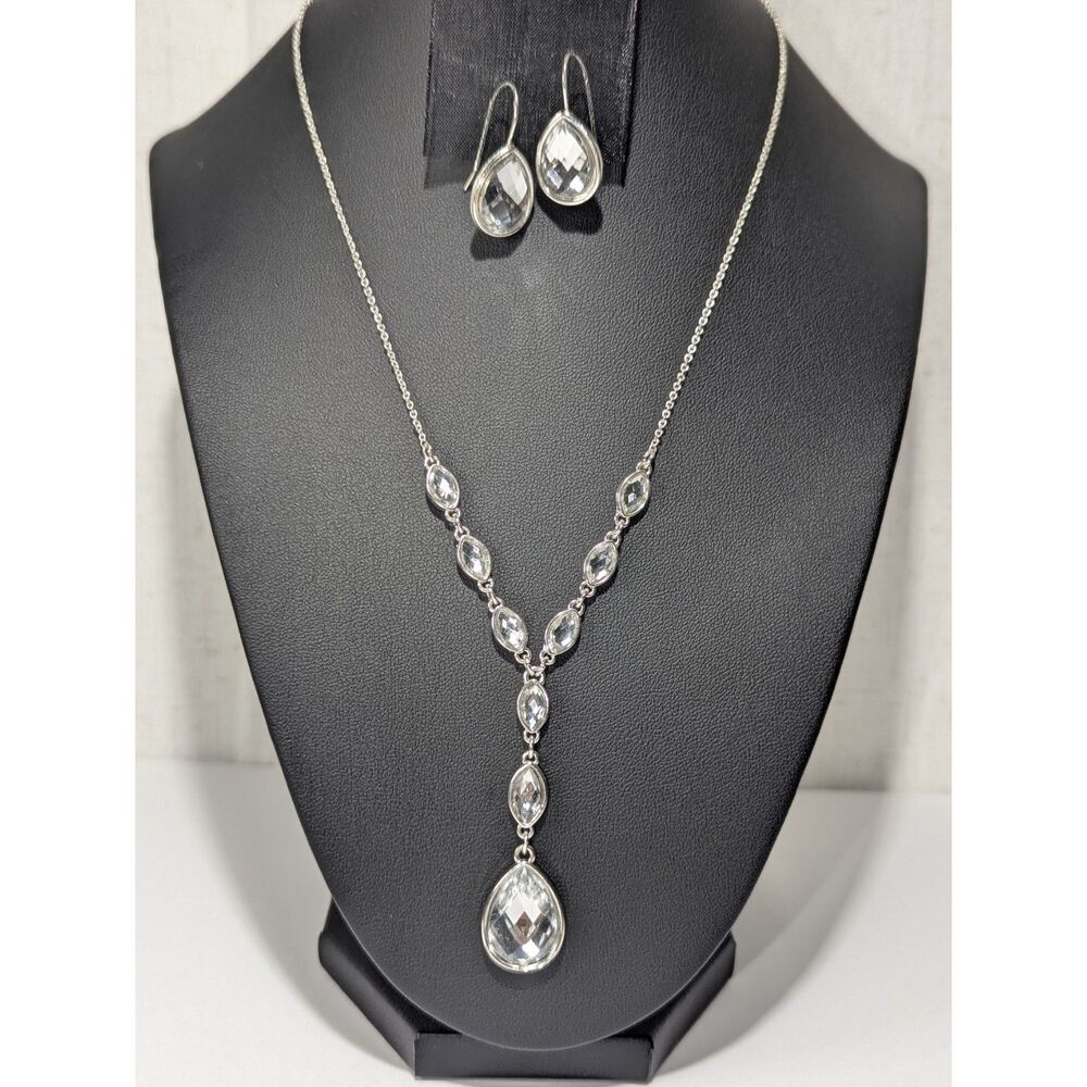 Faceted Clear Rhinestone Y  Necklace Earring Set.
